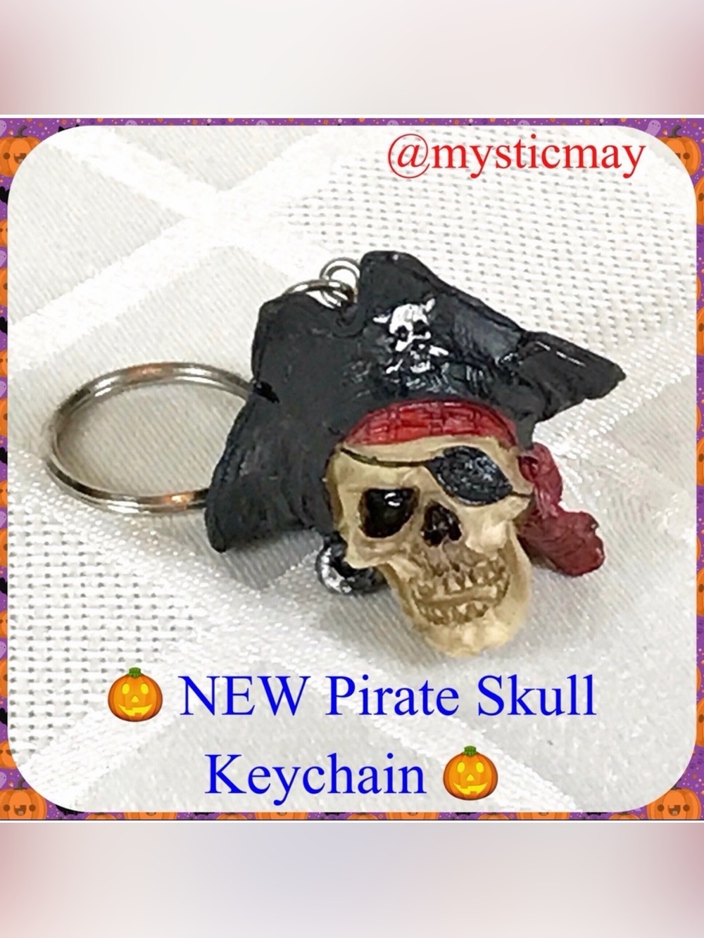 NEW 3” Resin Buccaneer PIRATE SKULL KEY CHAIN Ring Fob Skeleton Bag Charm